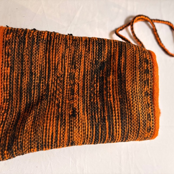 Orange & Black Woven Crossbody Tote Bag - Textured Vase w Geometric Designs - Picture 11 of 11